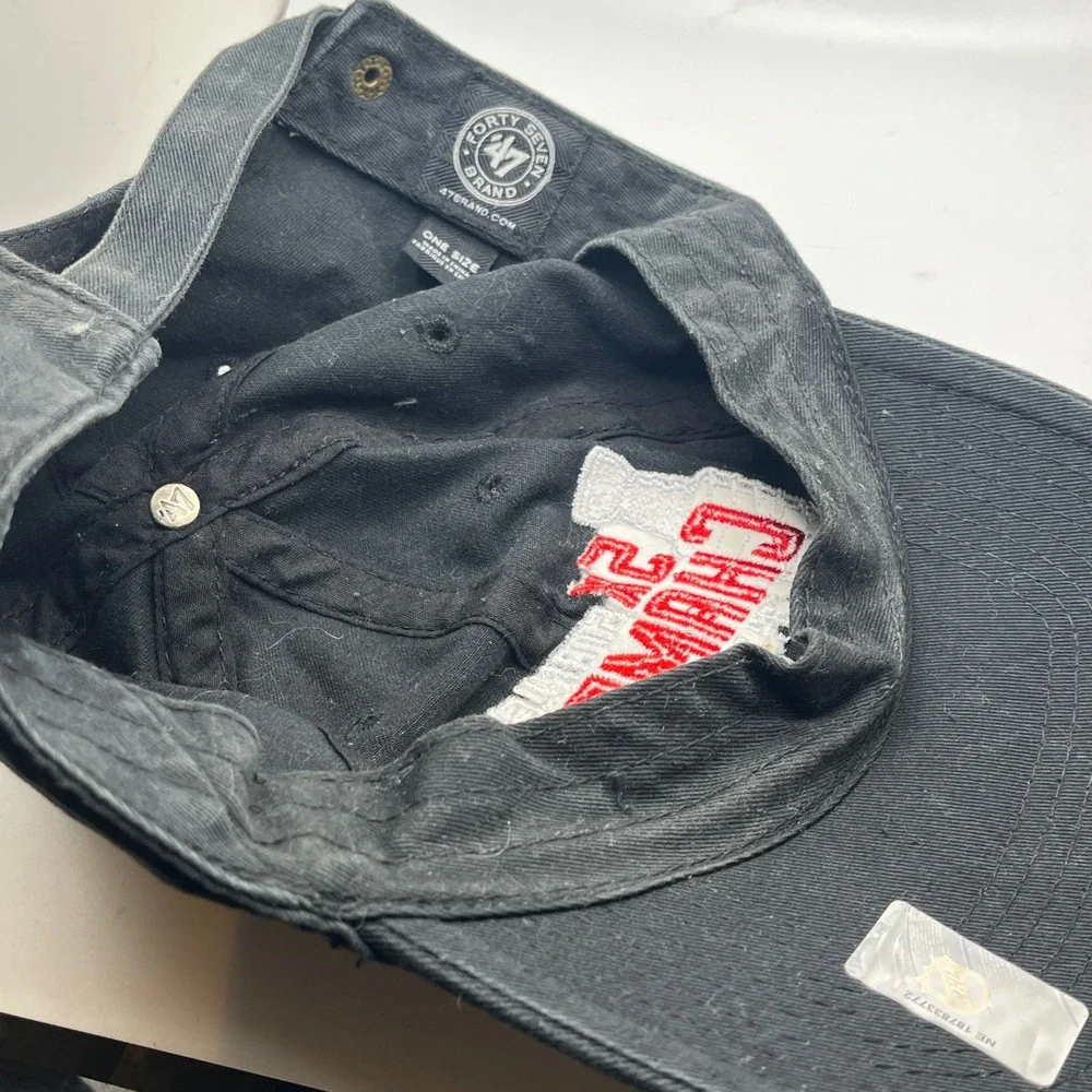 '47 Chicago Blackhawks 5X Stanley Cup‎ Champs Adjustable Strapback Hat Black OS